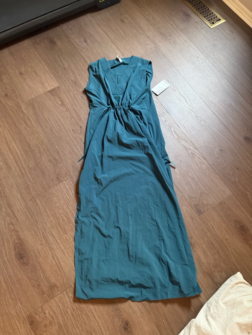 Athleta Teal Sleeveless V-Neck Maxi Dress with Cinch Waist